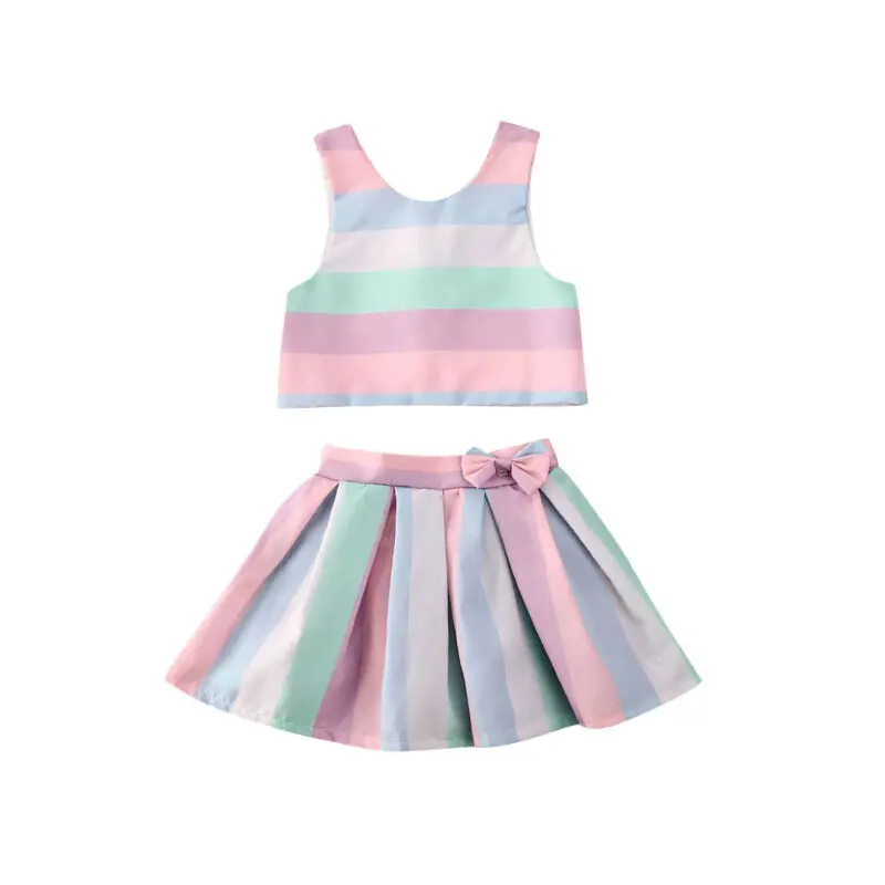 

AA 2020 Toddler Baby Girls Clothes Striped Vest Tops + Tutu Skirts Party Outfits Sets Summer Baby Clothing