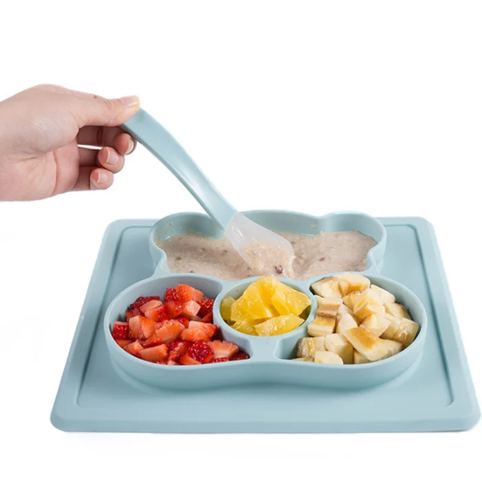 

Baby Bowl Spoon Cartoon Children's Dinner Silicone Plate Infant Supplementary Food Learning One-piece Non-slip Suction Dishes