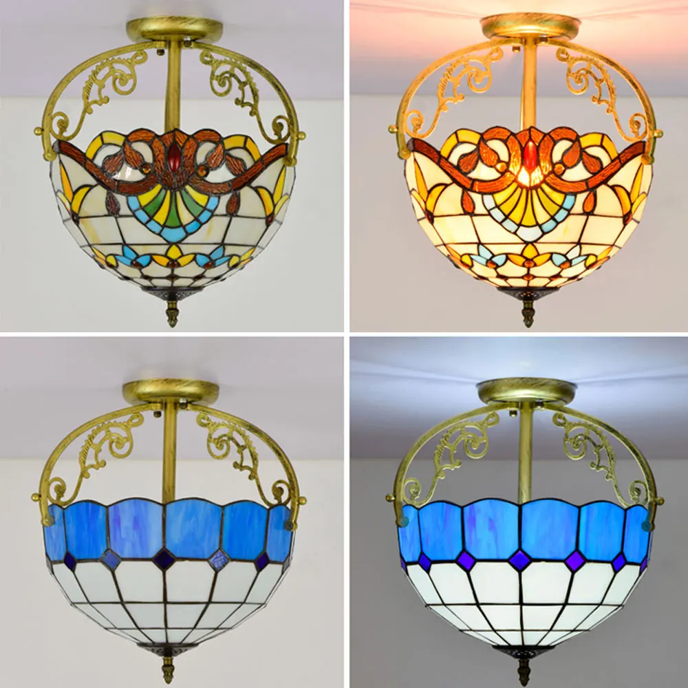 Винтажные потолочные светильники Тиффани светодиодные витражные лампы в