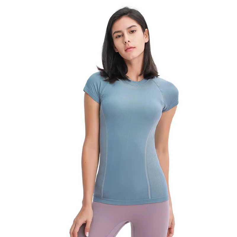 

Solid Color Sports Short Sleeve Sexy Tights Crop Top Gym Yoga Shirt Workout Running Fitness Clothing Breathable Sweat-wicking