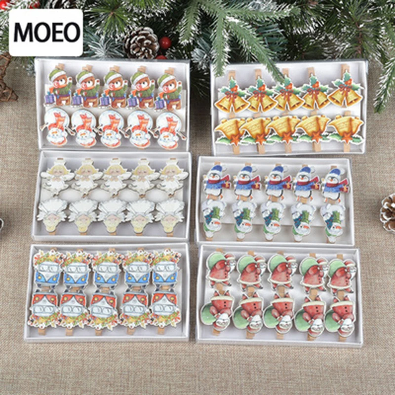 

10pcs/Set Christmas Wooden Clips New Year Party Decoration Photo Wall Clips DIY Christmas Ornaments Home Decorations Kids Gift