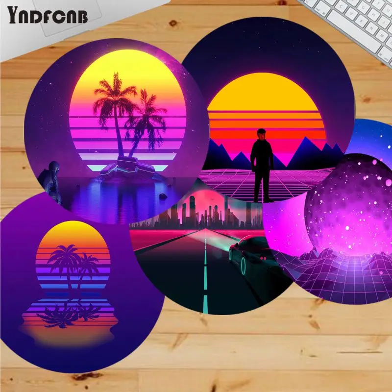 

YNDFCNB Neon Retrowave Synthwave Art Customized laptop Gaming round mouse pad Anti-Slip Laptop PC Mice Pad Mat gaming Mousepad