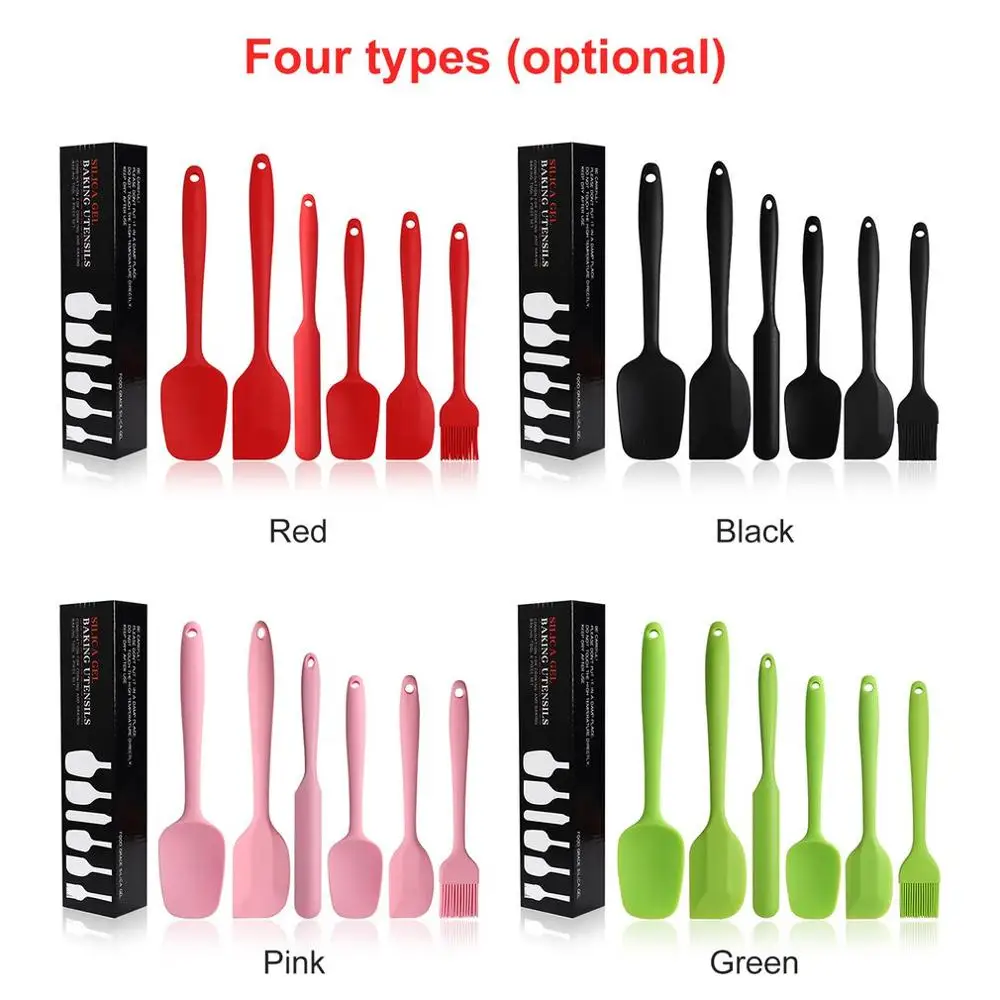 

6 Pcs Rubber Spatula Oil Brush Silicone Pastry Spatula Set Non-Stick Heat-Resistant Spatula for Kitchen Baking Cooking Set