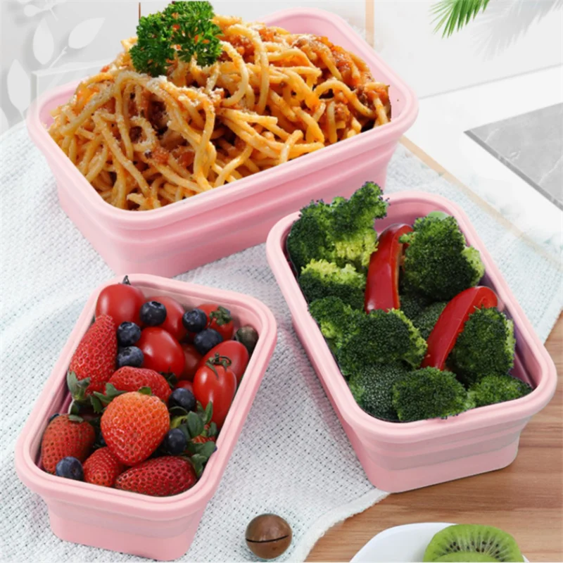 4 размера складной силиконовый пищевой контейнер Портативный Ланч бокс Bento микро