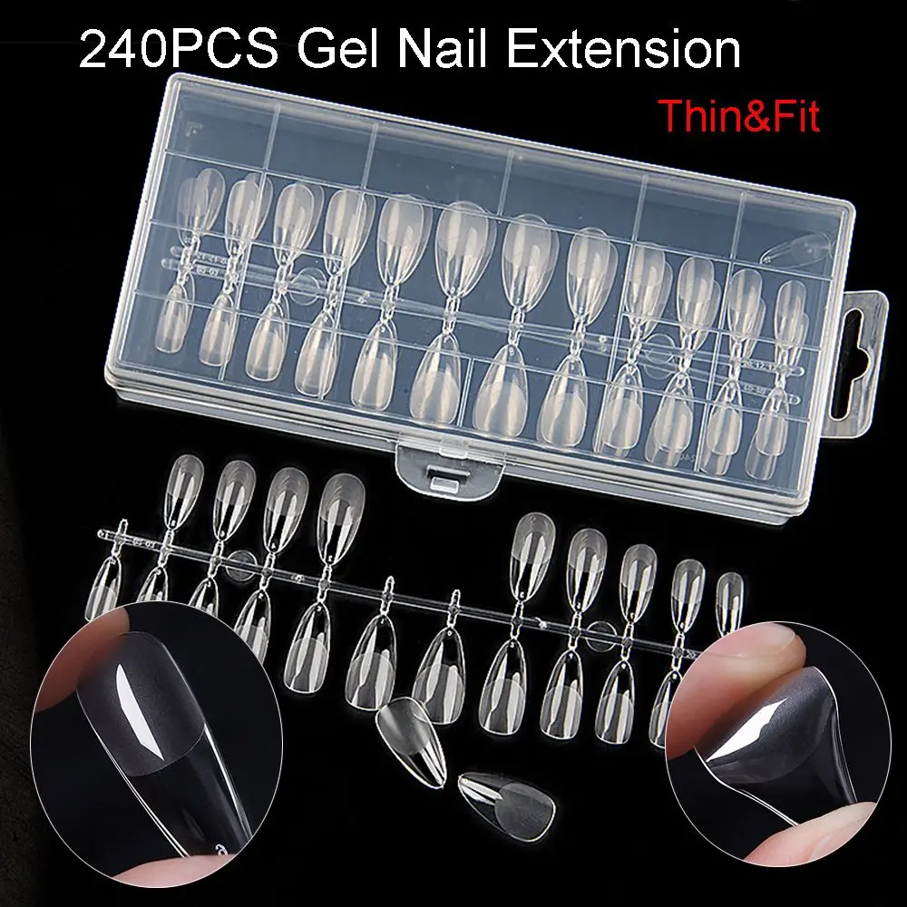 

240Pcs/Box False Nail Tips Half Matte Tips Fake Naisl Press on False Nails Full Cover Coffin/Stiletto/Almond/Square/Oval
