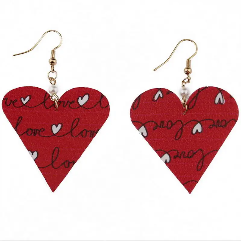 

Valentine's Day Gift Trendy Heart Shape Love Leather Statement Earrings Cute Romantic Love PU Leather Teardrop Earrings