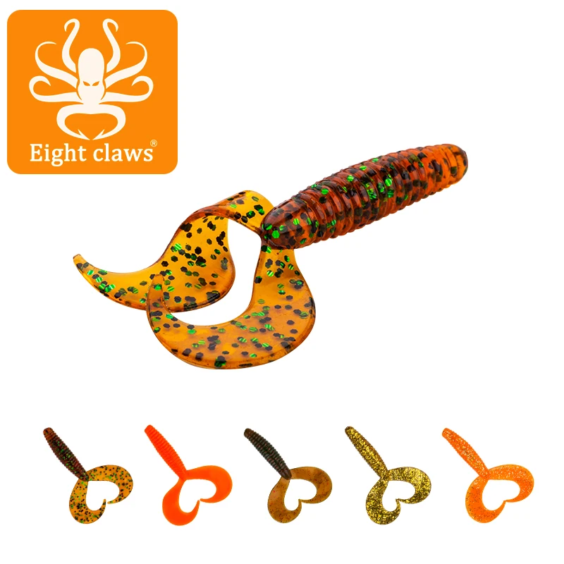 

EIGHT CLAWS 70mm 3.3g 6PCS/ Lot 5 Colors Fishing Lure Soft Bait Worms Artificial Silicone Curved Tail Carp Bass Pesca Swimbait