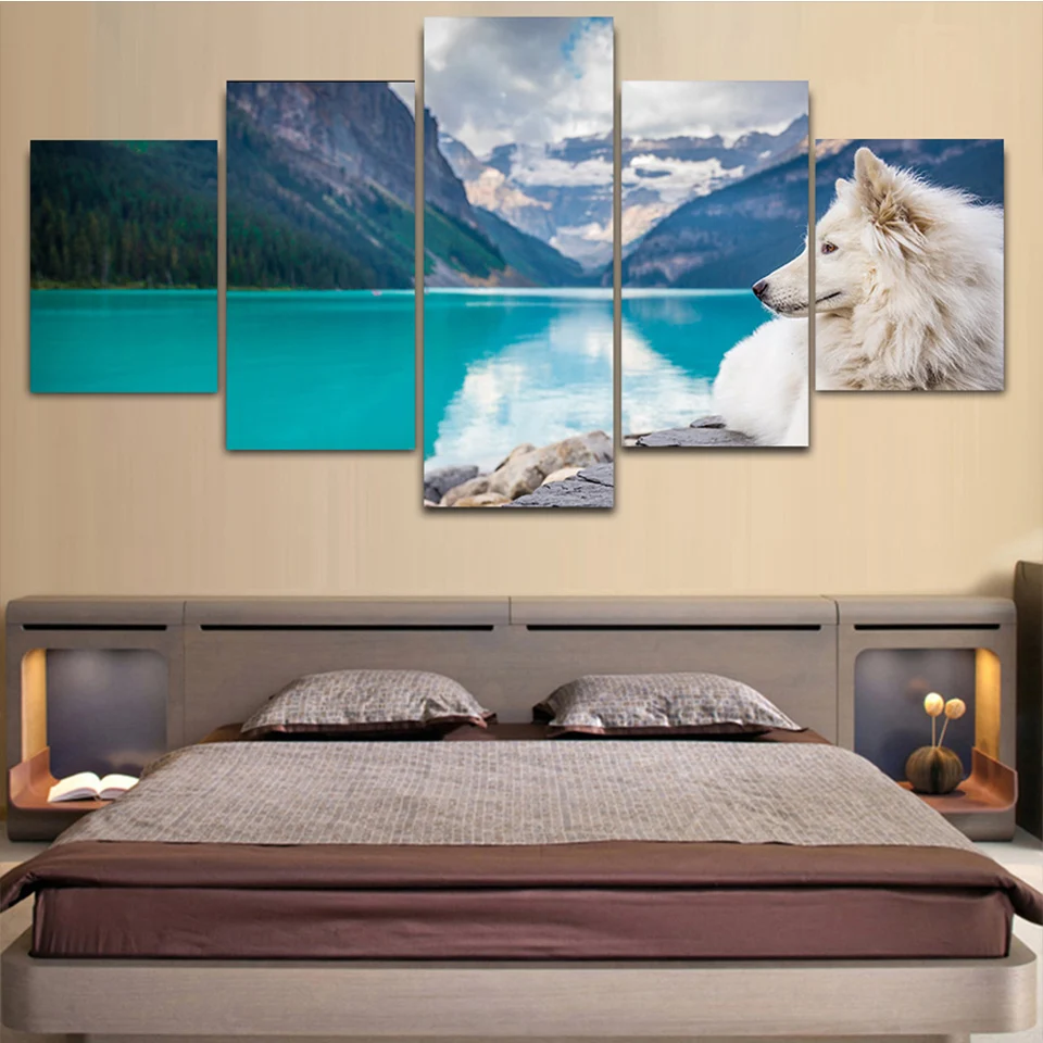 

5 Piece Lake Wolf Full Square Round Diamond Painting Cross Stitch Kits Multi-Picture 5D Diamond Embroidery Display Animal,