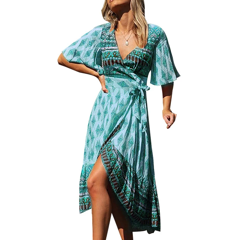 Женское платье с глубоким v образным вырезом летнее элегантное Бандажное