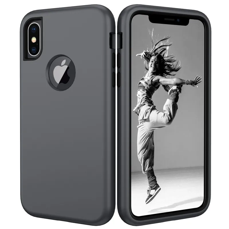 3 in 1 Heavy Duty Armor Shockproof 360 full Protect Case For iPhone X XS MAX XR 8 7 6 6S Plus Hybrid TPU Silicone+ Rubber Case - Цвет: Gray