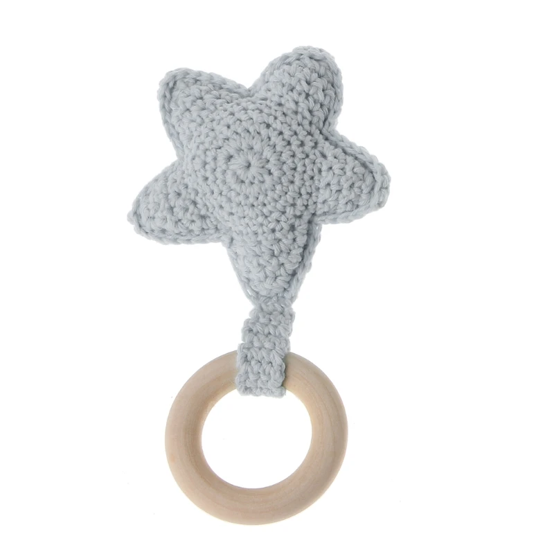 

Baby Teething Ring Chewie Teether Safety Wooden Natural Star Sensory Toy Gift