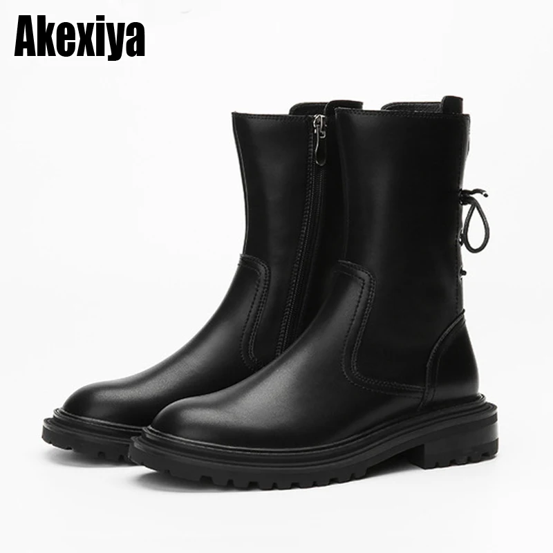 

Женские мотоциклетные ботильоны на шнуровке, черные кожаные ботинки на платформе, модель BC1923, осень 2021