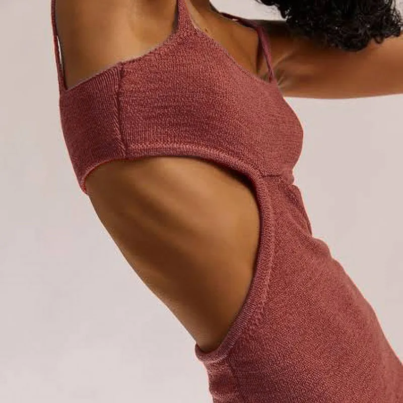 

Wefads Elegant Formal Dress Casual Solid Bodycon Dress Sleeveless Sling Long Skirt Halter Sexy Evening Party Hollow Prom Dress