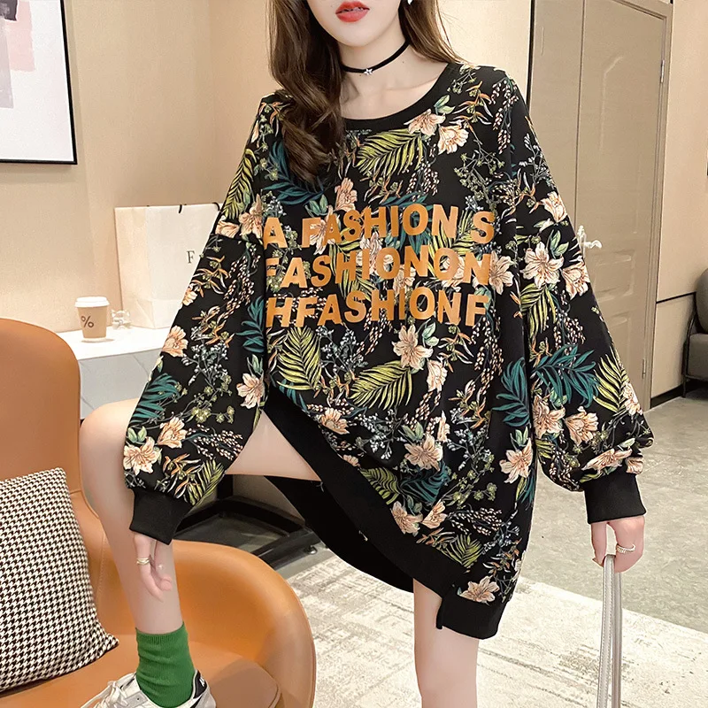 

New Korean Print O-neck Loose Oversize Sweatshirt Women Spring Autumn Top Casual Long Harajuku Sweatshirt Women Sudaderas Mujer