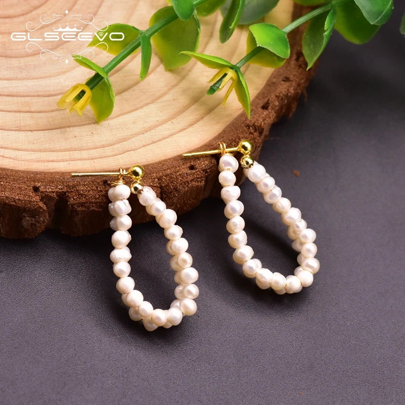 Дизайнерские двухслойные висячие серьги GLSEEVO с пресноводным белым жемчугом