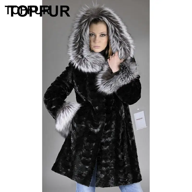 Женская шуба из натурального меха норки TOPFUR черная теплая зимняя с мехом