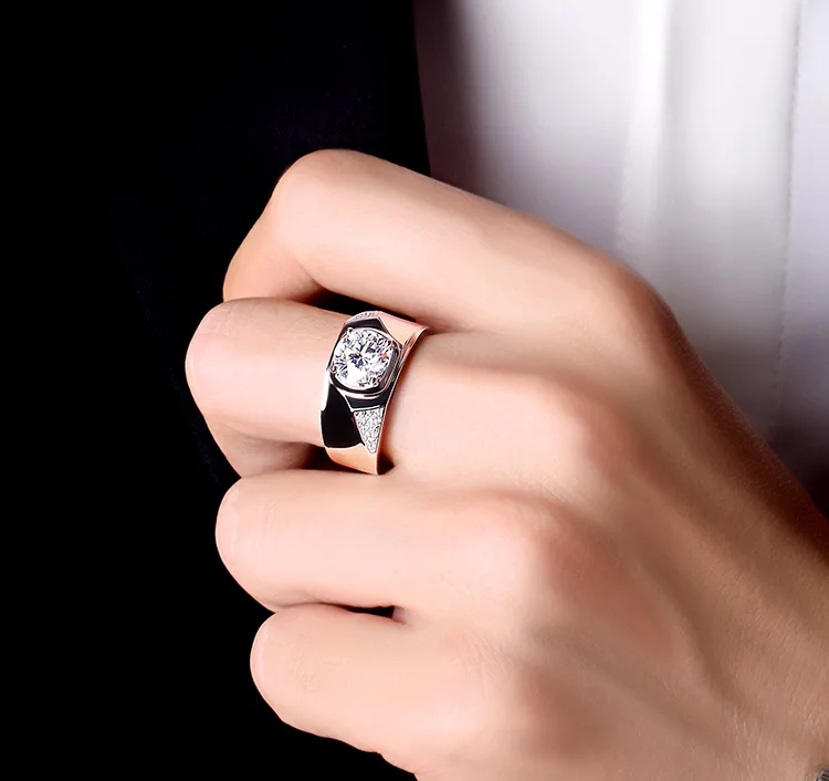 

925 Sterling Silver color 0.5 Carat Natural Diamond Open Ring Unisex Hip Hop Dainty Silver 925 Jewelry Bizuteria Wedding Ring