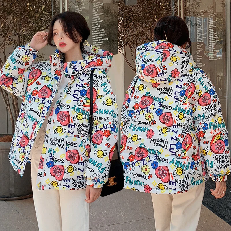 

2021South Korea Winter Bread Jacket Down Cotton Jacket Women New Candy Rainbow Short Hooded Thickened Westernstyle Jacket