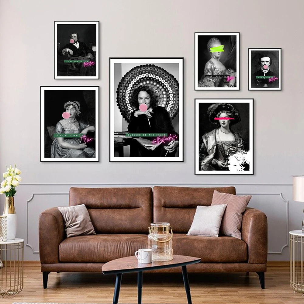 

Black Jane Austen Bubblegum Portrait Print Posters Shakespeare Graffiti Lady Wall Art Canvas Painting Wall Pictures Home Decor