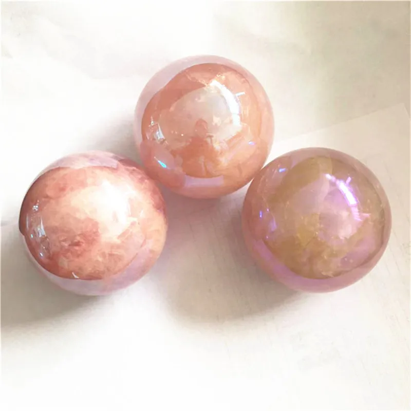 

Aura Rose Quartz Ball Hand Carved Sphere Crystals Healing Stones For Home Decoration
