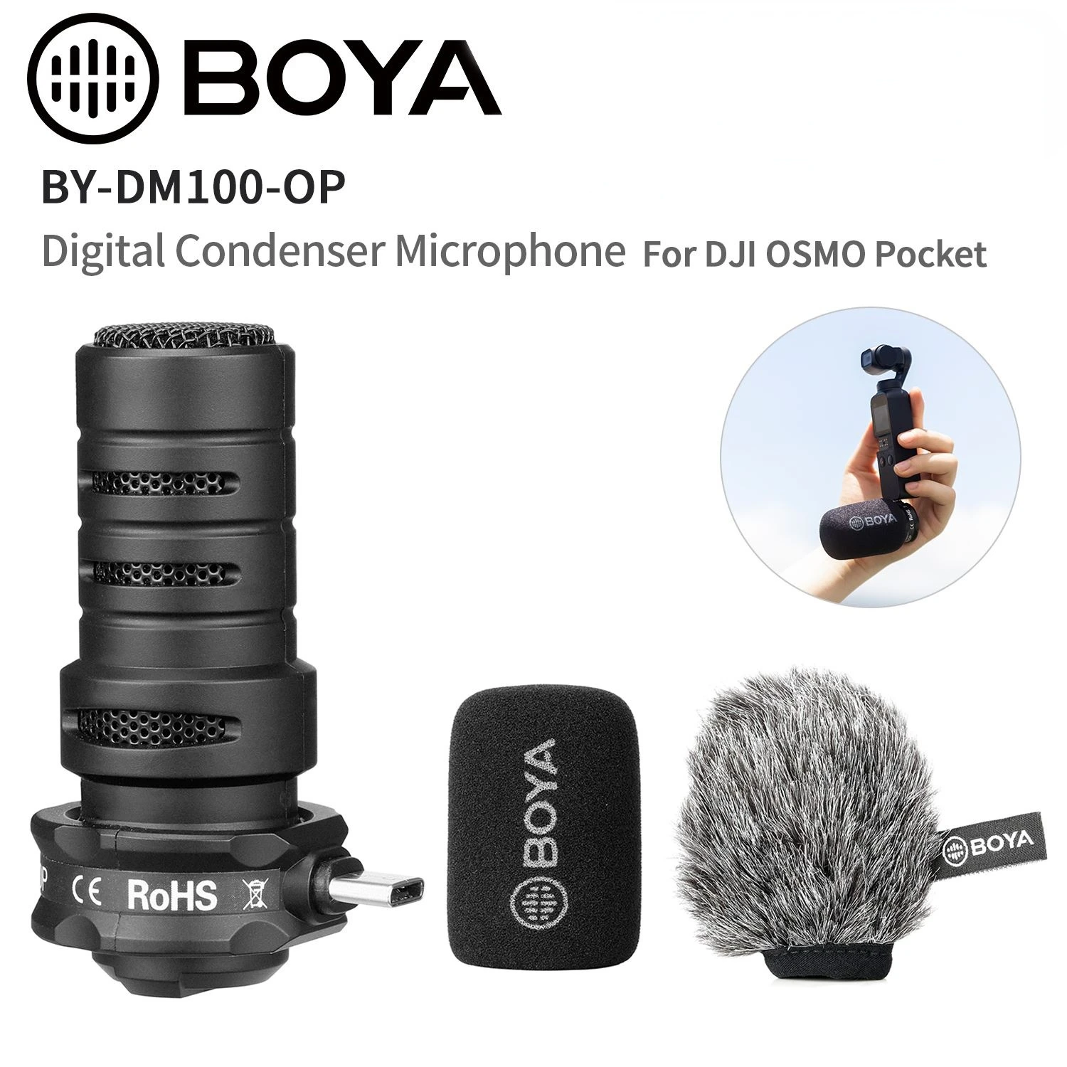 

BOYA BY-DM100-OP Digital Condenser Microphone Omnidirectional shotgun microphone for DJI OSMo Pocket Plug and play operation