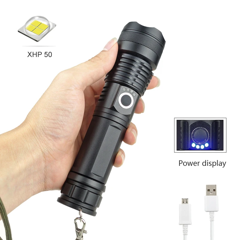 

Мощный светодиодный фонарик USB Перезаряжаемые фонарь XHP50 Водонепроницаемый Масштабируемые 26650 /18650 Батарея кемпинг на открытом воздухе P50 фо...