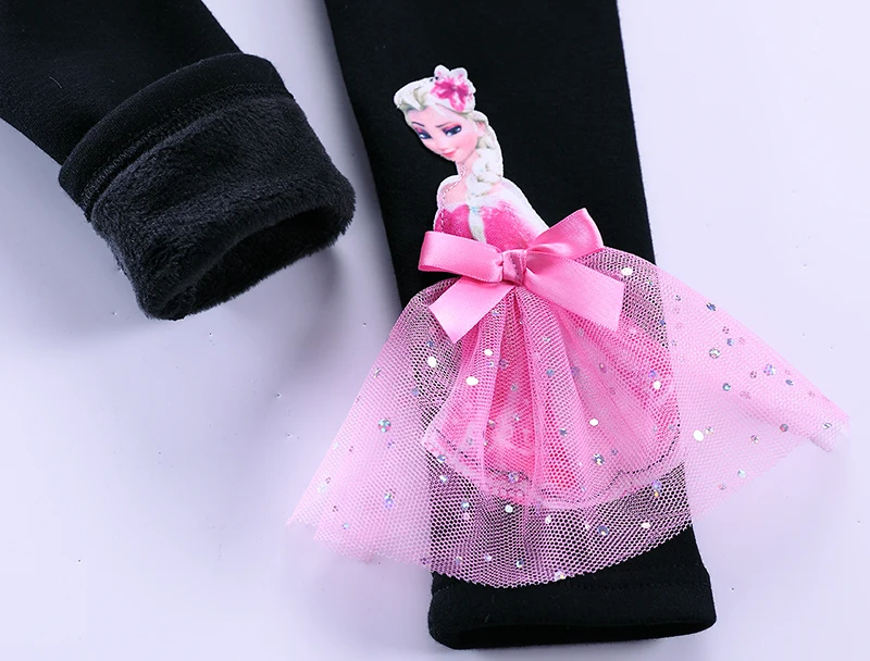 Осенне-зимние Бархатные леггинсы для девочек с изображением Эльзы и Софии теплые