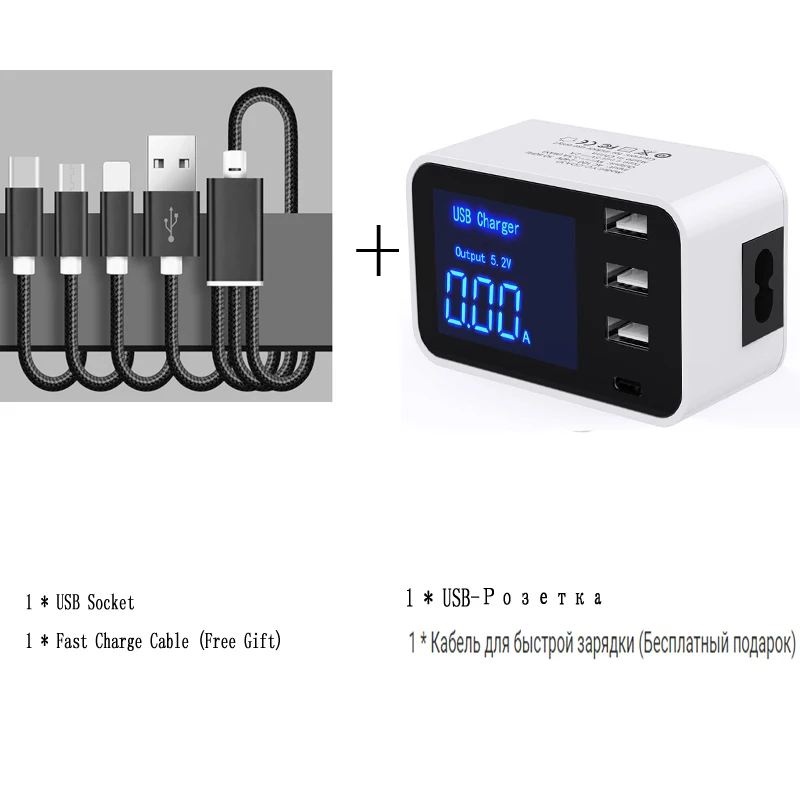 Быстрая зарядка Тип C USB зарядное устройство концентратор светодиодный дисплей настенное зарядное устройство Быстрая зарядка для мобильных телефонов для iPhone samsung USB адаптер EU US Plug - Цвет: White
