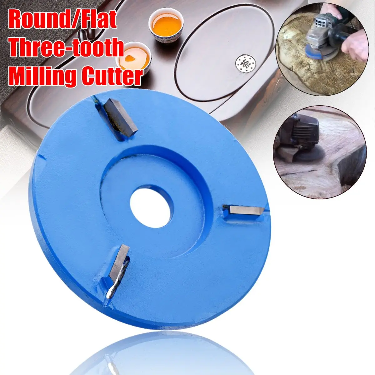 

90mm Round/Flat Wood Carving Grinder Disc Tea Tray Digging Knife Three-tooth Milling Cutter For 16mm Aperture Angle Grinder