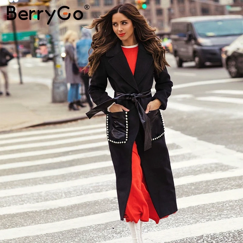 BerryGo модные шерстяные изделия для женщин смесь черное пальто элегантное