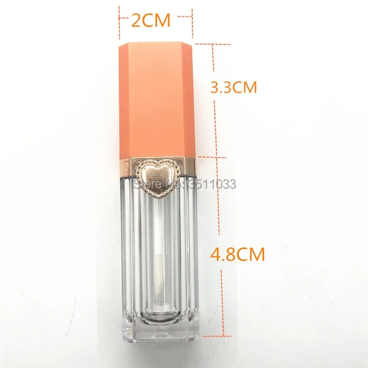 Пустой тюбик для блеска губ 8 мл с палочкой квадратный матовый оранжевый