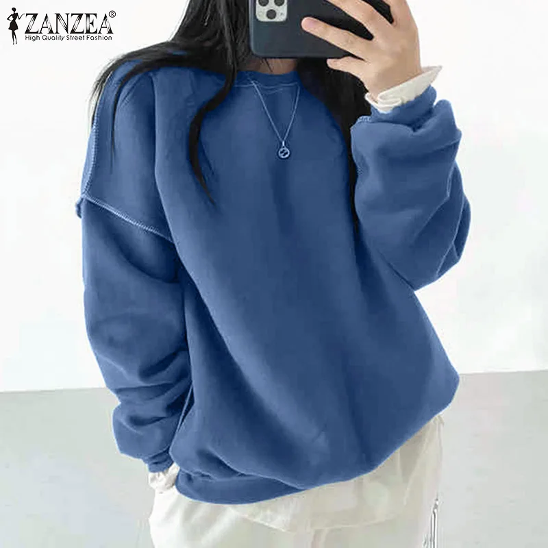 

Women Casual Solid Sweatshirt ZANZEA Fashion Long Sleeve Top Lady O Neck Oversize Pullover Spring Autumn Baggy Patchwork Hoodies