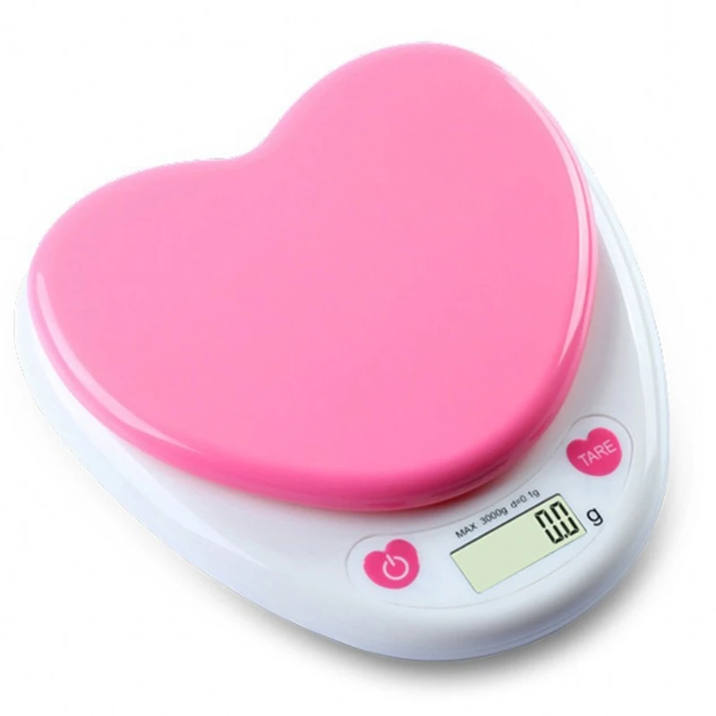 

Sweet Heart Shaped Portable Kithcen Scale Digital Weight with Grams LCD Display Food Scale Battery Powered for Cooking