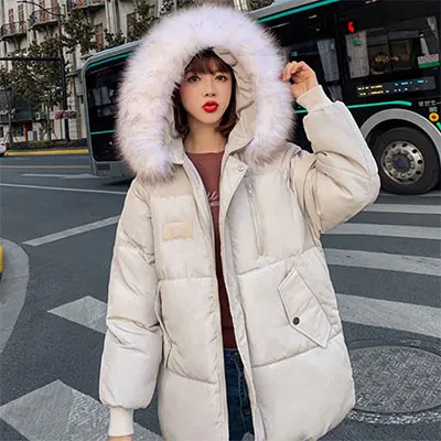 Beige Утолщенные хлопковые пальто с капюшоном, женские зимние модные корейские повседневные теплые хлопковые куртки больших размеров, женские пальто, женские однотонные парки Femme - Цвет: Beige
