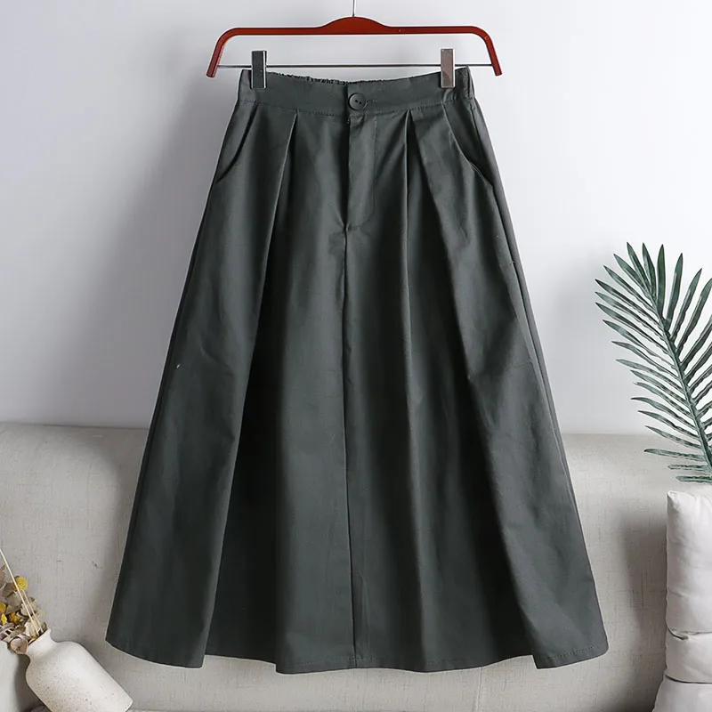 

Модные корейские хлопковые юбки в стиле преппи, Женская однотонная длинная юбка с естественной талией, Женская Повседневная дикая юбка на п...