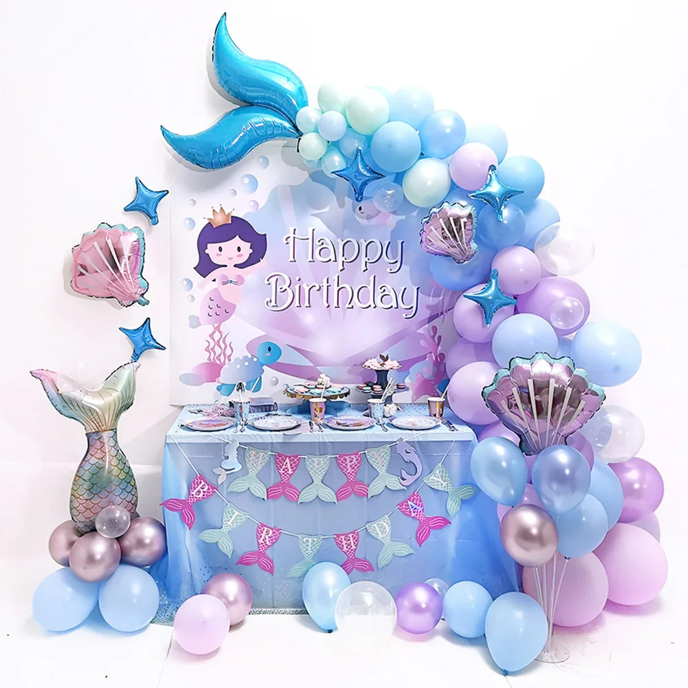 

49/82 Mermaid Tail Balloon Garland Arch Mermaid Theme Birthday Party Decorations Supplies Under the Sea Little Mermaid Balloons