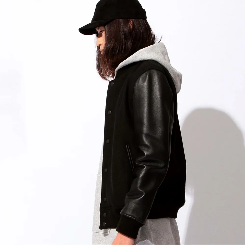 New arrival women's fashion genuine sheepskin leather with woolen cashmere patchwork short coat jackets black big oversized xxl