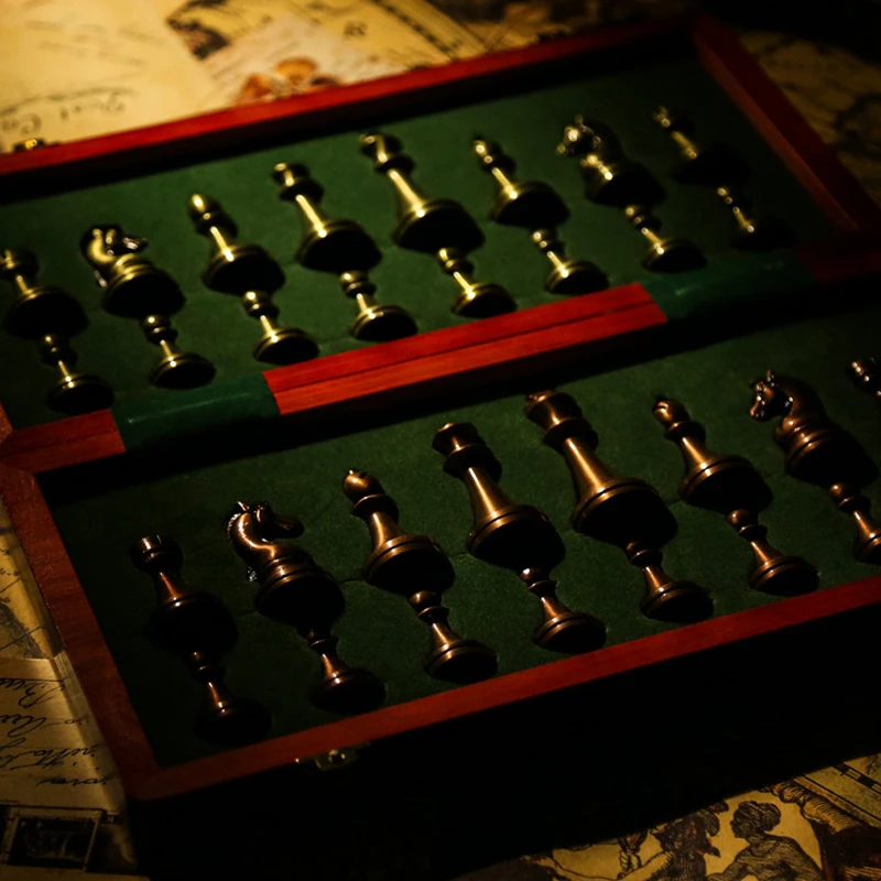 Professional Chess Pieces International Metal 30*30cm Folding Table Games with Wooden Box Children and Aldult Gift Ornaments New | Спорт и