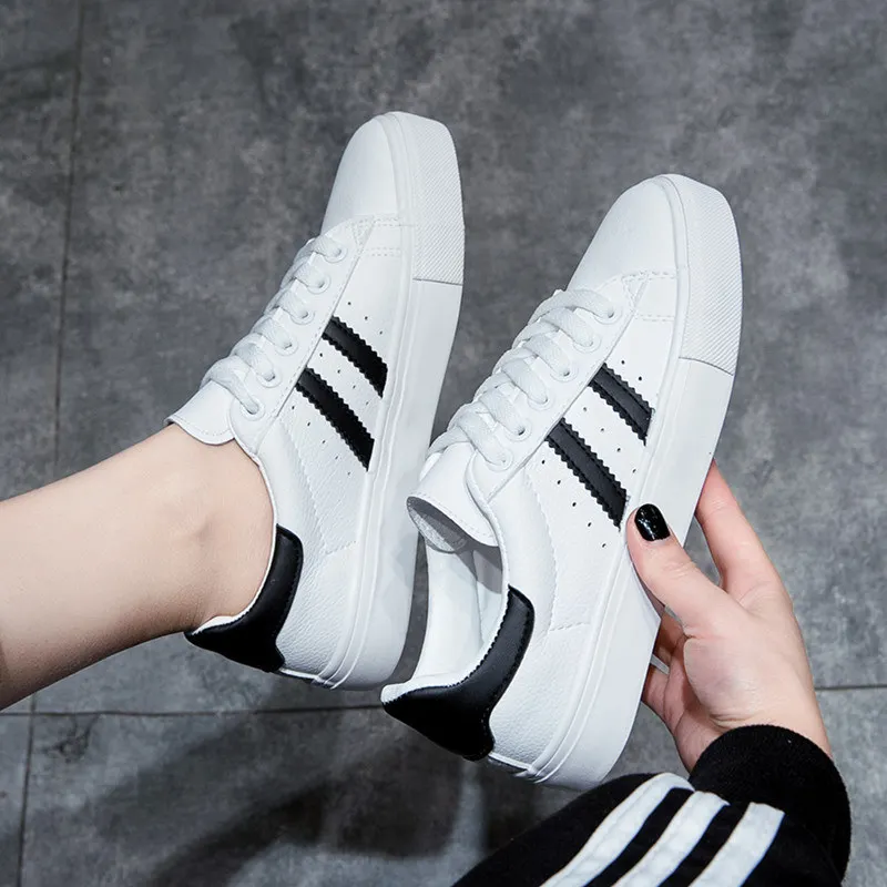 

Women Sneakers 2020 Fashion Shoes Women's Vulcanize Shoes Spring New Casual Classic Solid Color PU Leather Shoes White