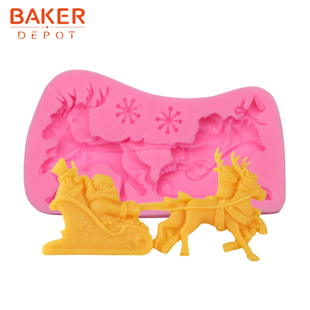 BAKER DEPOT рождественские Санки силиконовые помадки формы для украшения торта Санта