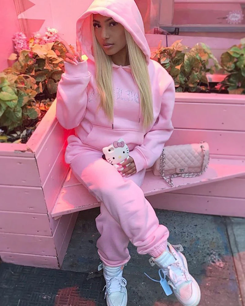 

Velvet Women 3 Piece Set Hoodie Sweatshirt Zipper Tube Crop Top High Waist Wide Leg Pants Tracksuit Sporty Casual Outfit