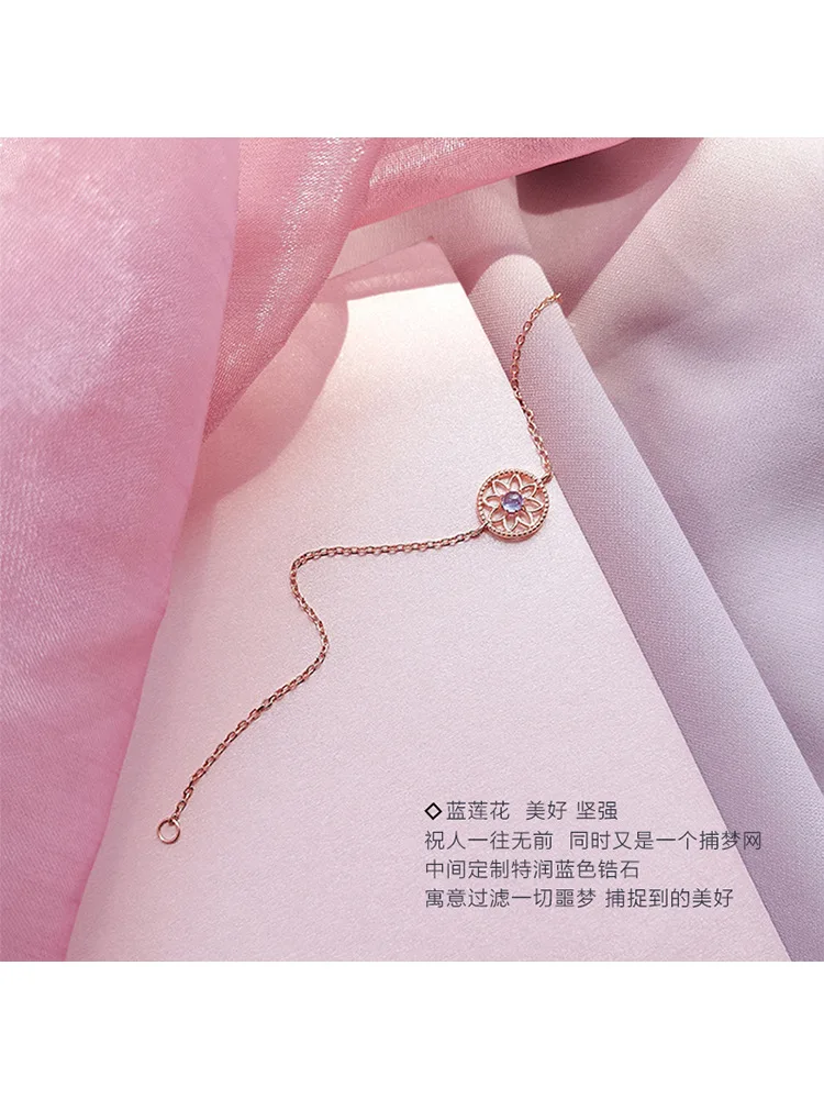 Серебряный вырезанный Подсолнух Круглый браслет с синим лотосом милый