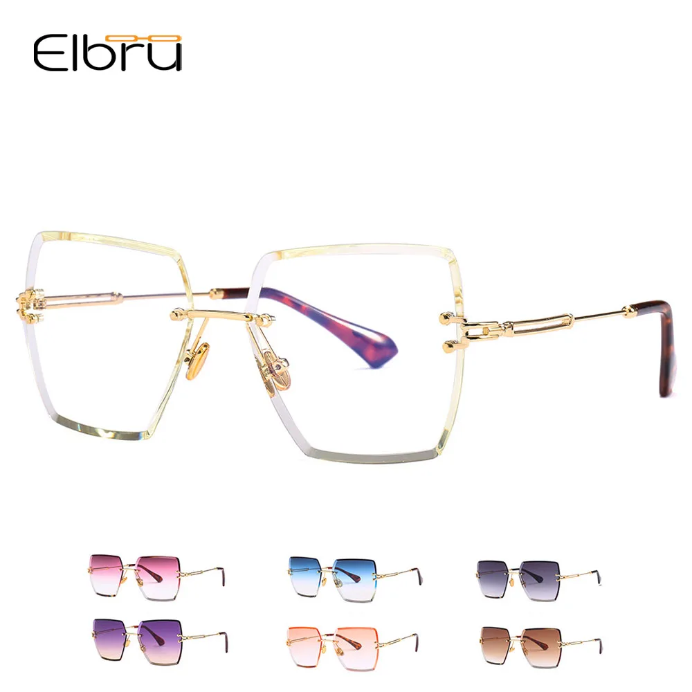 Elbru Квадратные Солнцезащитные очки без оправы мужские и женские металлические