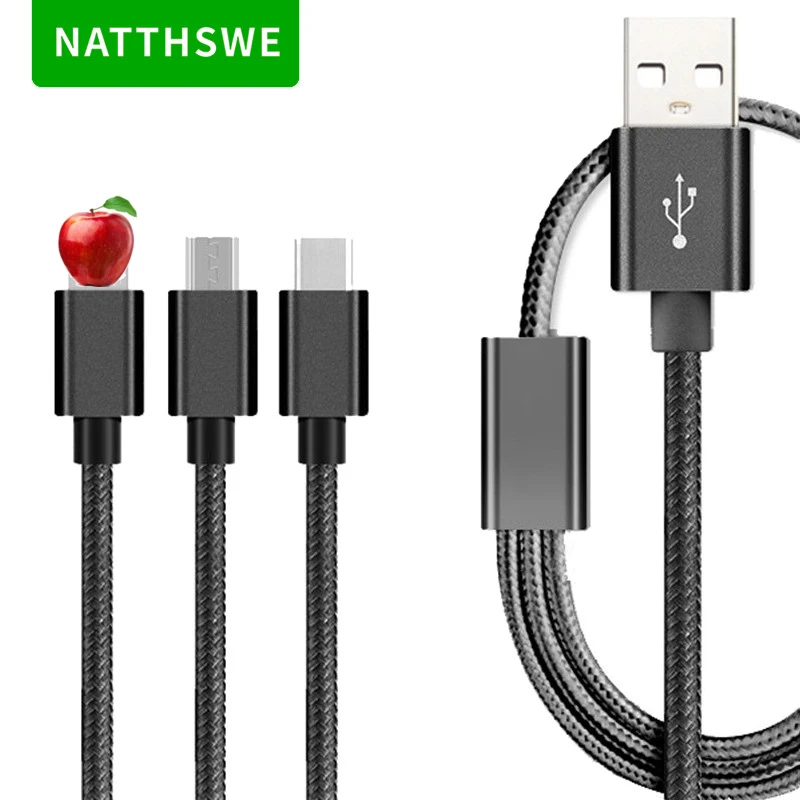 Black NATTHSWE 3 в 1 кабель для передачи данных Micro usb type-C кабель для быстрой зарядки для iPhone X 8 7 6 iPad samsung Android Phone - Color: Black