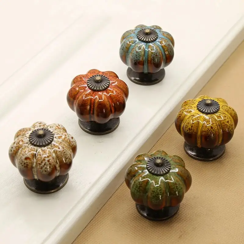 Ручка на дверь шкафа керамическая леопардовая ручка в виде тыквы антикварная