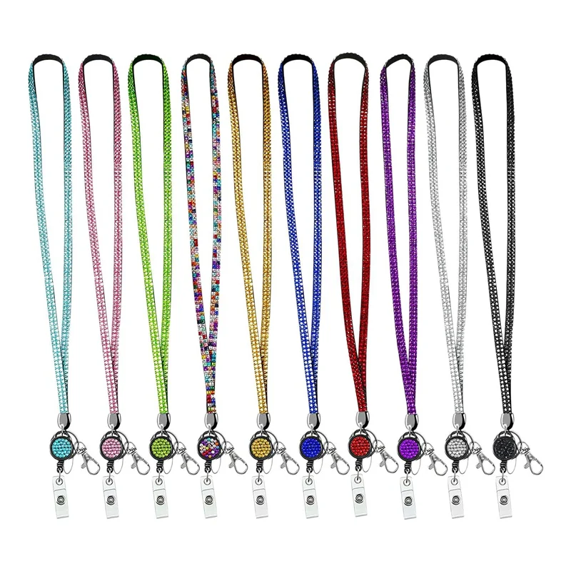 

10 Pcs Rhinestone Lanyards Shiny Retractable Necklace Badge Reel Lanyard Crystal ID Badge Reel Keychain Lady Keychain
