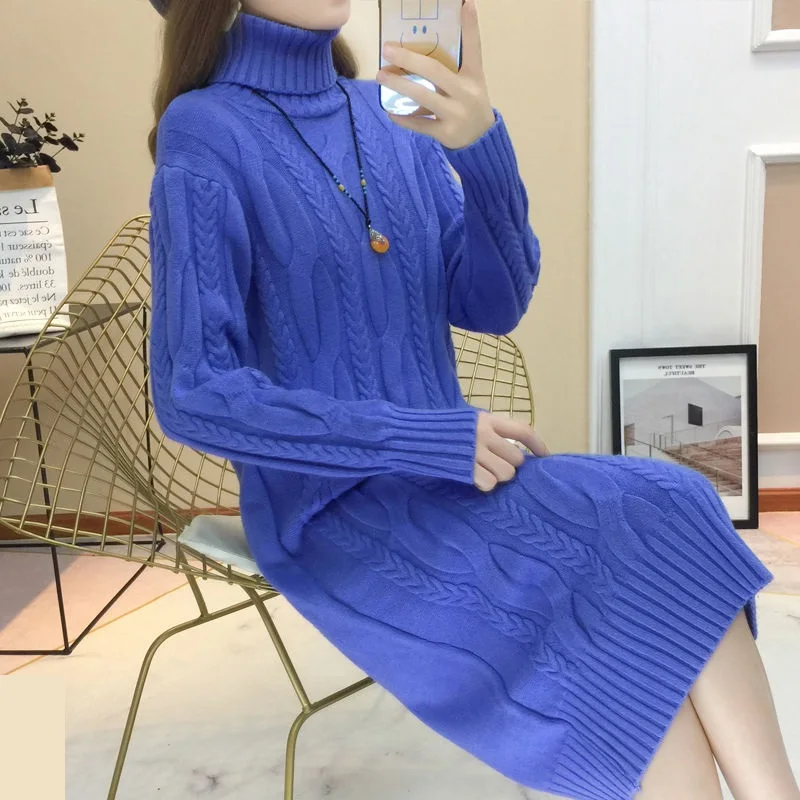 Женский свитер-платье с высоким воротником зимний теплый женский джемпер