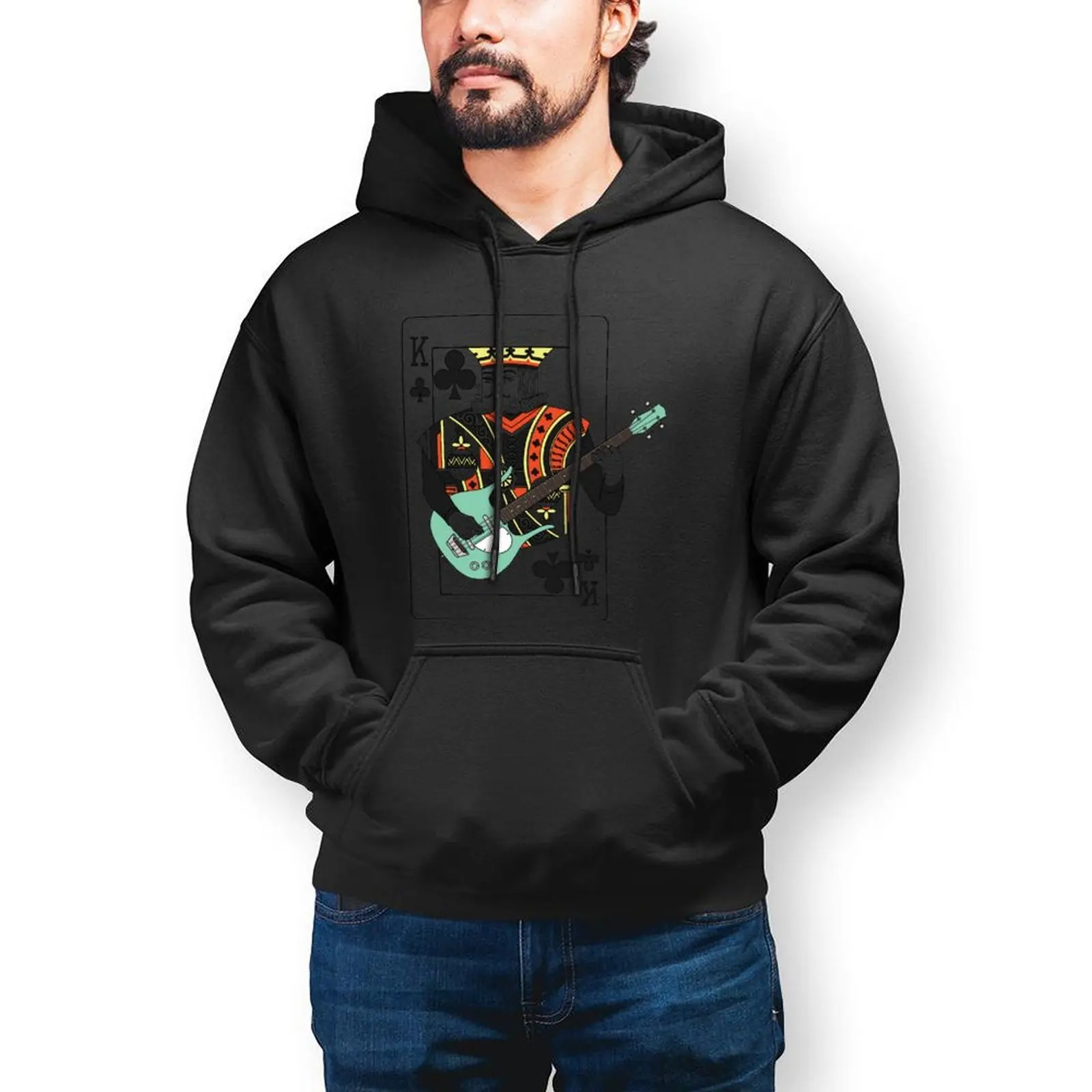 

Bass Guitar Poker Hoodie King of Clubs Music Fashion Big Cotton Hoodies Men Autumn Streetwear Pullover Hoodie