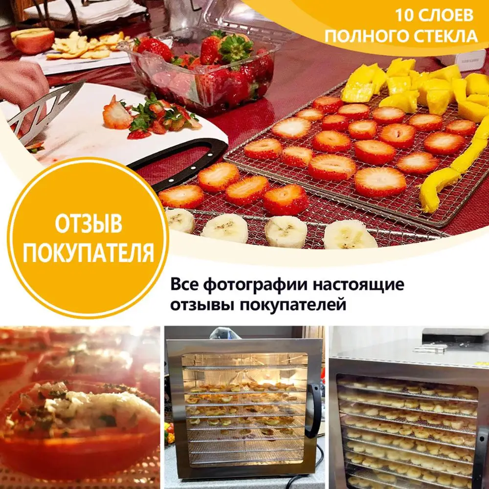 10 поддонов нержавеющая сталь Дегидратор для продуктов видимая сушилка говядины