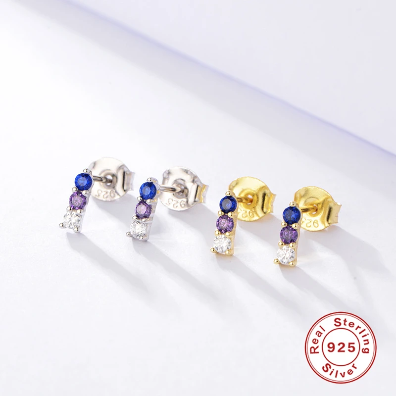 

BOAKO Simple 925 Sterling Silver Colorful Zircon Earrings For Women Jewelry Making Colorful Life Earring Jewelry Gift Pendientes